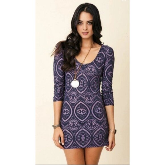 FREE PEOPLE Burnout Bodycon Witchy Goth Punk Skater Dress Tunic Purple sz Small - Picture 2 of 8